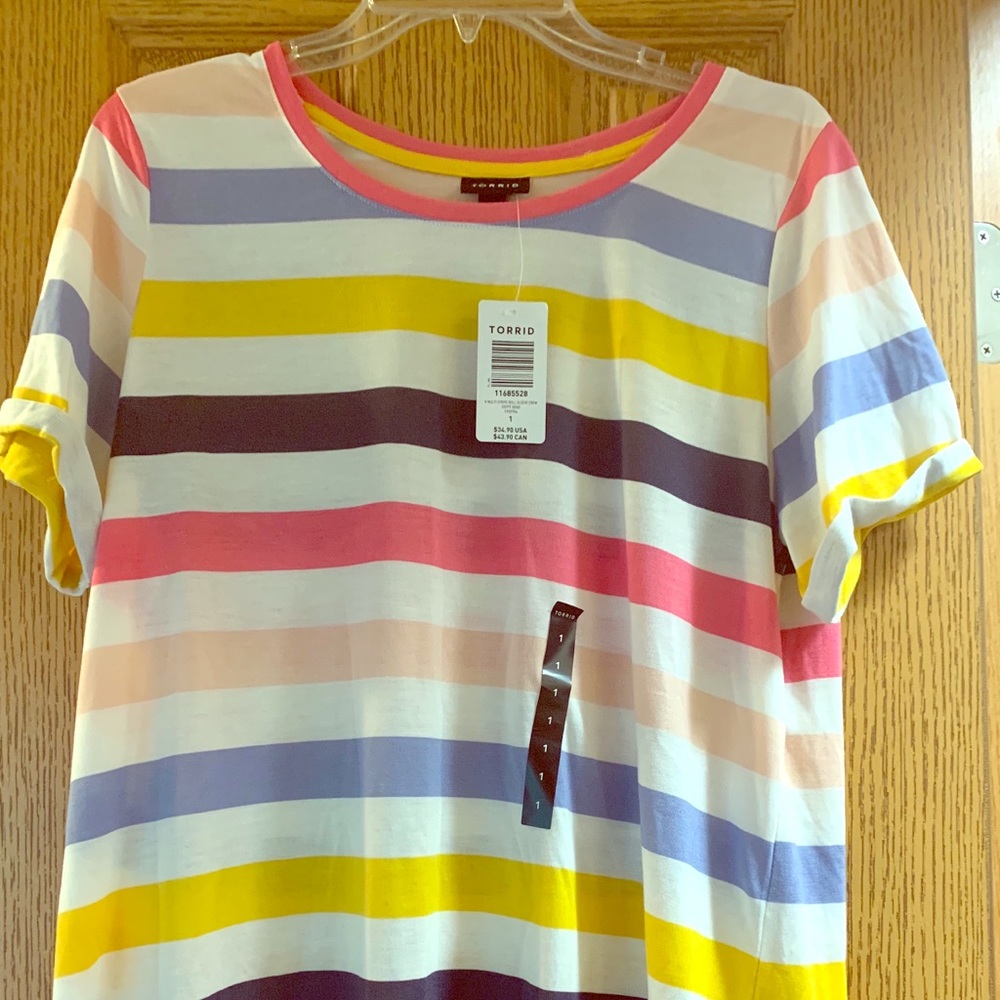 Torrid multi stripe roll sleeve classic crew